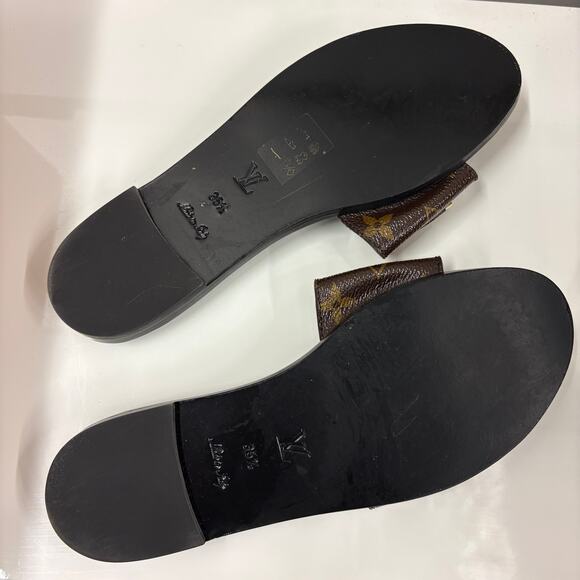 Louis Vuitton Sandals Lock It Flat Mule Sandals Monogram Brown Black Size 35.5 - Picture 6 of 10